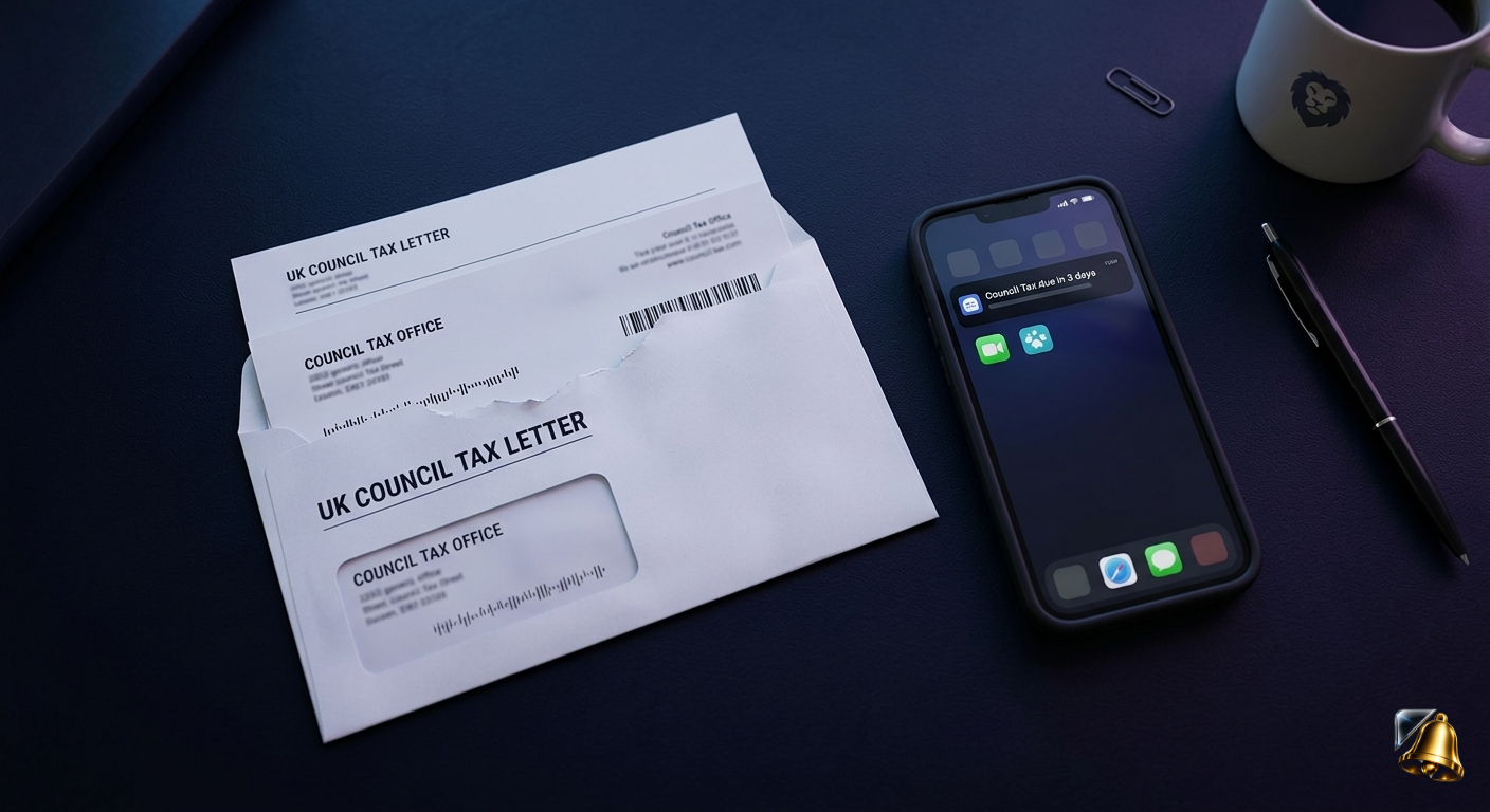 Council tax letter with iPhone reminder notification